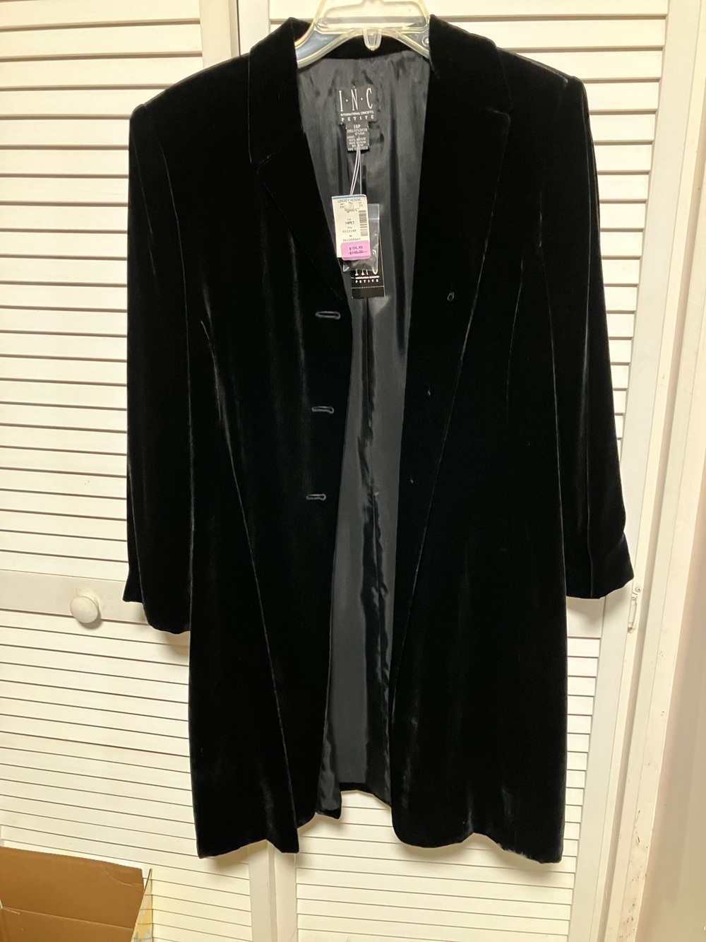 INC International Concepts Black Velvet Long Trench Coat